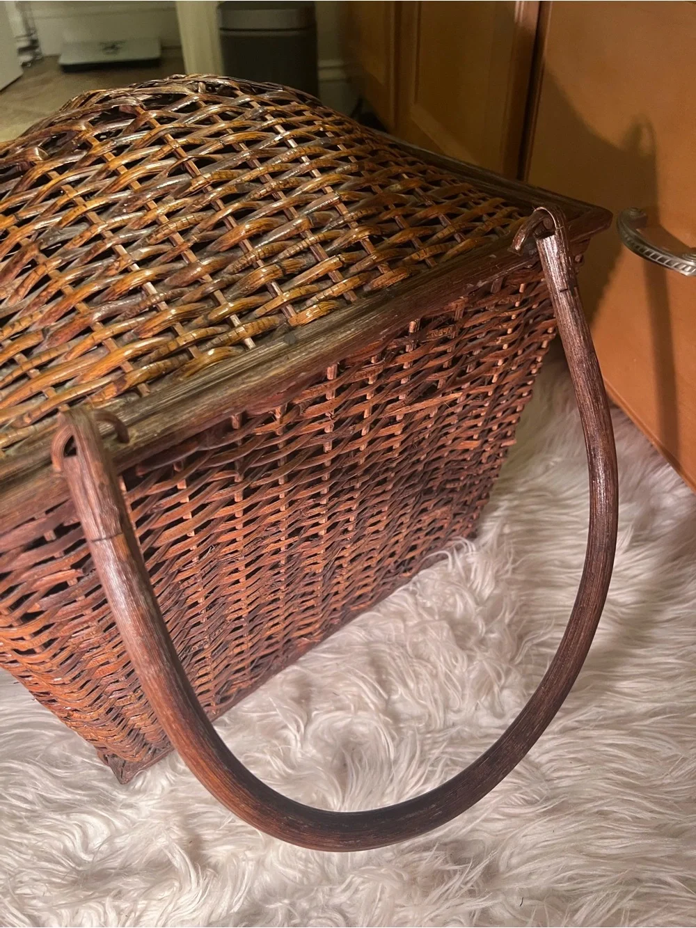 Vintage Large Hand Woven Storage Basket with Lid & Handles Home Decor